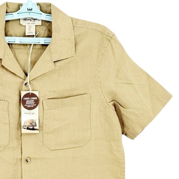 Panama Jack Men's 100% Linen Short Sleeve Tan Shirt Size Small European Flax NWT - Picture 5 of 10